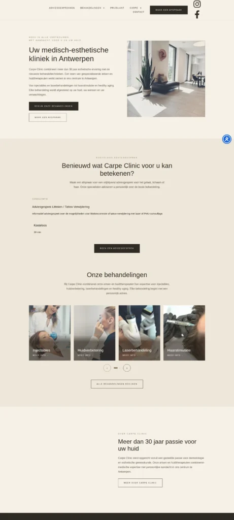 Capture du site Carpe Clinic (carpe.be), réalisé par Trinity Agence.
