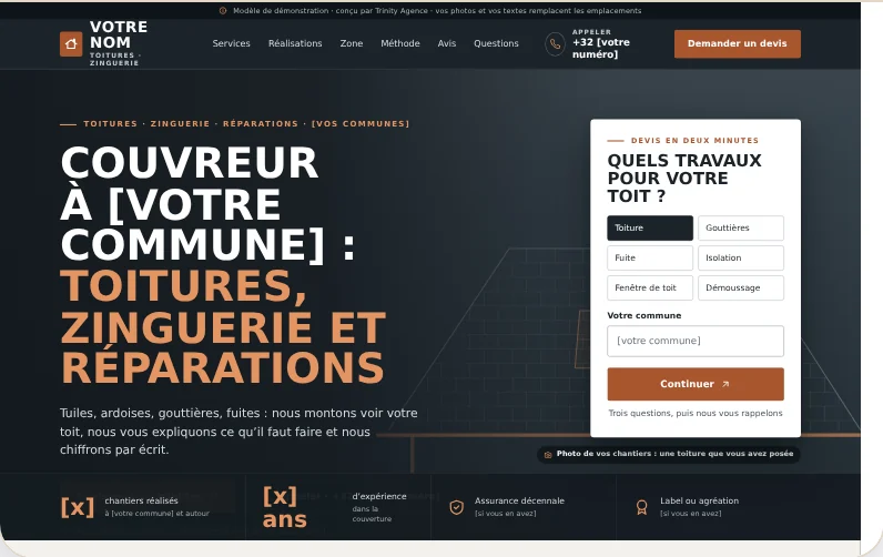 Aper&ccedil;u du mod&egrave;le de site con&ccedil;u pour un couvreur