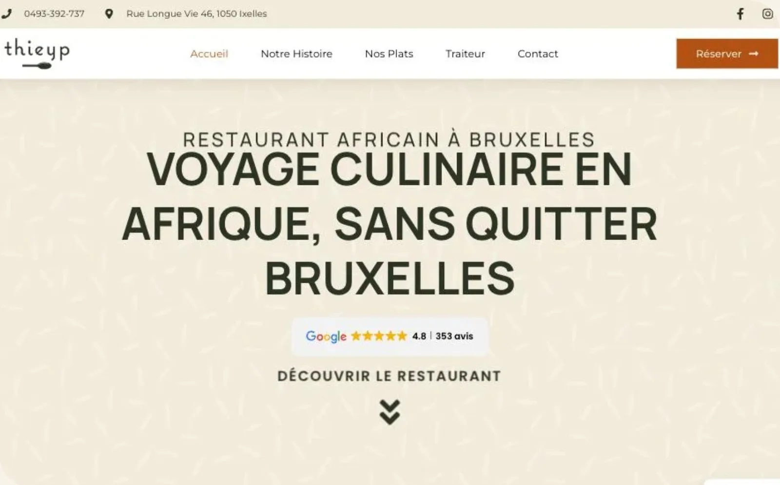 Page d&rsquo;accueil du site du restaurant Le Thieyp, &agrave; Ixelles